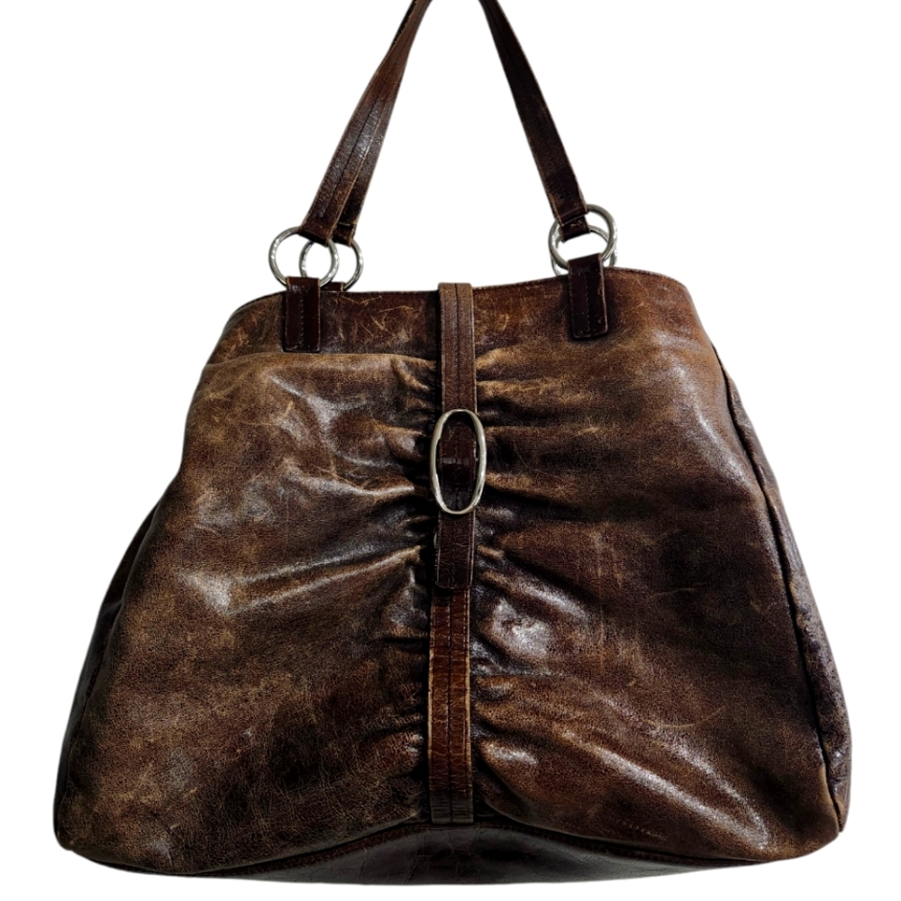 VINTAGE KENNETH COLE SHOULDER BAG BROWN DISTRESSED LEATHER ZIP 👜💼 #vintage